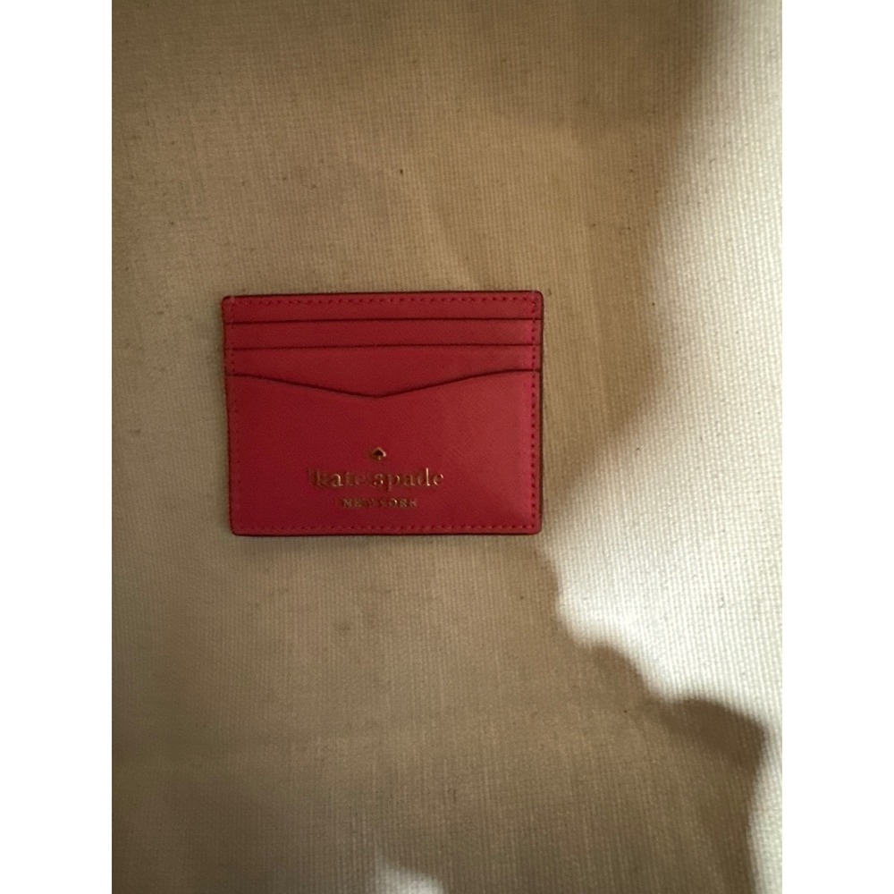 Kate Spade New York Pink Saffiano Leather Slim Card Holder Wallet Gold Logo